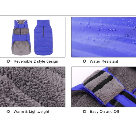 PPET Navy Blue Waterproof Winter Coat with Two Way Zippered Harness Hole,Size XS - Picture 4 of 8